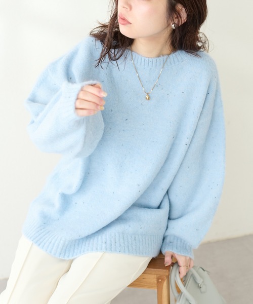 natural couture(ナチュラルクチュール)の「前後2WAYネップ入りゆるニット(ニット/セーター・レディース・ベージュ/チャコールグレー/サックスブルー/オフホワイト・FREE)」の22枚目の写真
