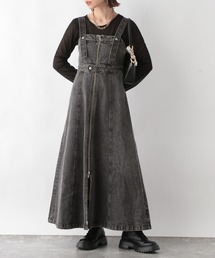 RAGEBLUE | Wジップスリット/フレアデニムジャンスカ(ジャンパースカート)