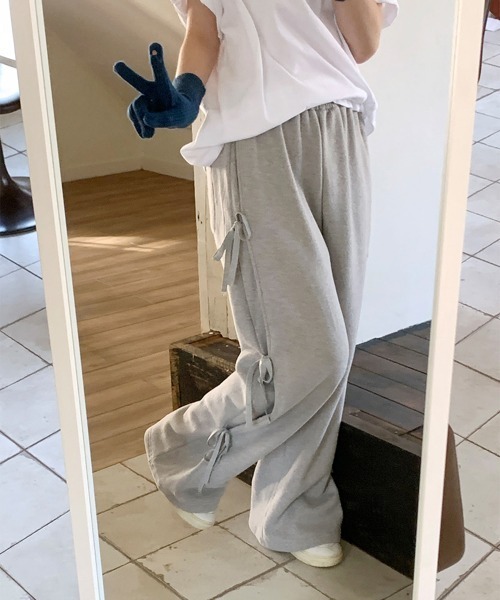 by muni:r（バイ ムニール）の「リボンワイドスウェットパンツ（スウェットパンツ・レディース・ブラック/グレー・FREE）」の19枚目の写真