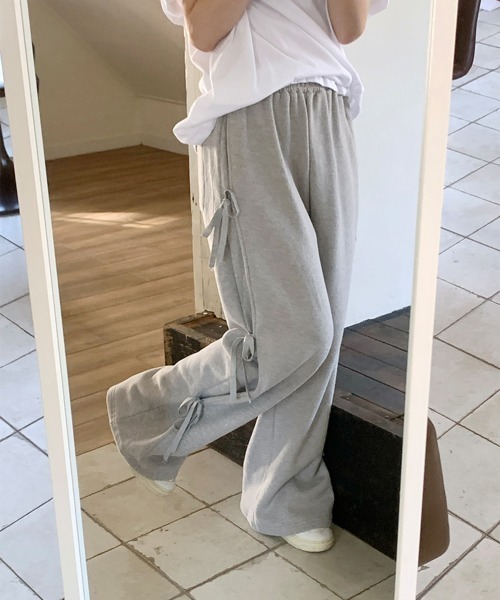 by muni:r（バイ ムニール）の「リボンワイドスウェットパンツ（スウェットパンツ・レディース・ブラック/グレー・FREE）」の18枚目の写真