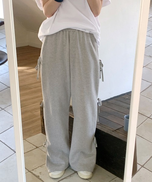 by muni:r（バイ ムニール）の「リボンワイドスウェットパンツ（スウェットパンツ・レディース・ブラック/グレー・FREE）」の17枚目の写真