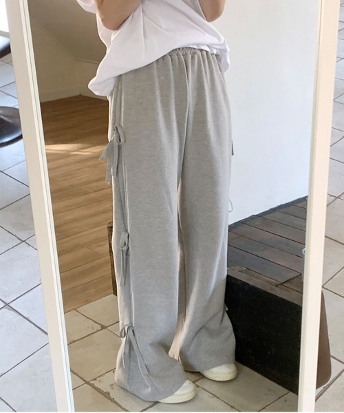 by muni:r（バイ ムニール）の「リボンワイドスウェットパンツ（スウェットパンツ・レディース・ブラック/グレー・FREE）」の16枚目の写真