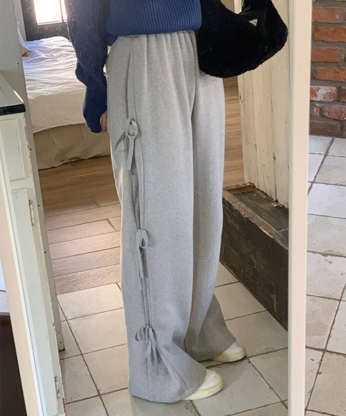 by muni:r（バイ ムニール）の「リボンワイドスウェットパンツ（スウェットパンツ・レディース・ブラック/グレー・FREE）」の11枚目の写真