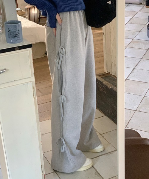 by muni:r（バイ ムニール）の「リボンワイドスウェットパンツ（スウェットパンツ・レディース・ブラック/グレー・FREE）」の10枚目の写真