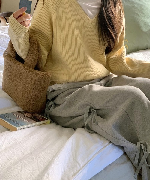 by muni:r（バイ ムニール）の「リボンワイドスウェットパンツ（スウェットパンツ・レディース・ブラック/グレー・FREE）」の6枚目の写真