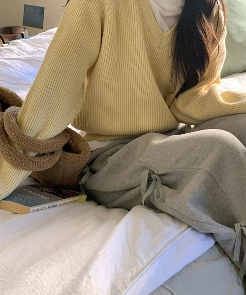 by muni:r（バイ ムニール）の「リボンワイドスウェットパンツ（スウェットパンツ・レディース・ブラック/グレー・FREE）」の5枚目の写真