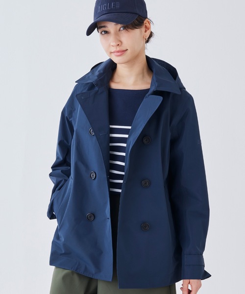AIGLE(エーグル)の「GORE-TEX ゴアテックス 透湿 撥水 防風 2レイヤー ショートPコート フーデッドジャケット(その他アウター・レディース・ネイビー/ベージュ・36/38/40)」の22枚目の写真