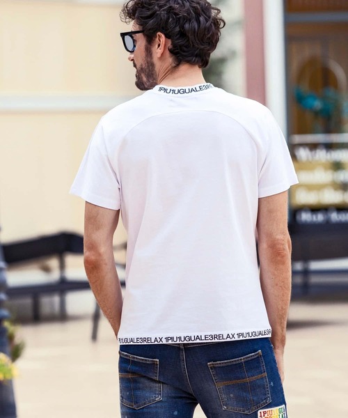 1PIU1UGUALE3  RELAX （ウノピゥウノウグァーレトレ リラックス）の「1PIU1UGUALE3 RELAX(ウノピゥウノウグァーレトレ リラックス)スマートシルエット ネックロゴ 半袖Tシャツ（Tシャツ/カットソー・メンズ・ブラック/ホワイト/ホワイト×ホワイト/ブラック×ブラック・S/M/L/XL/XXL）」の6枚目の写真