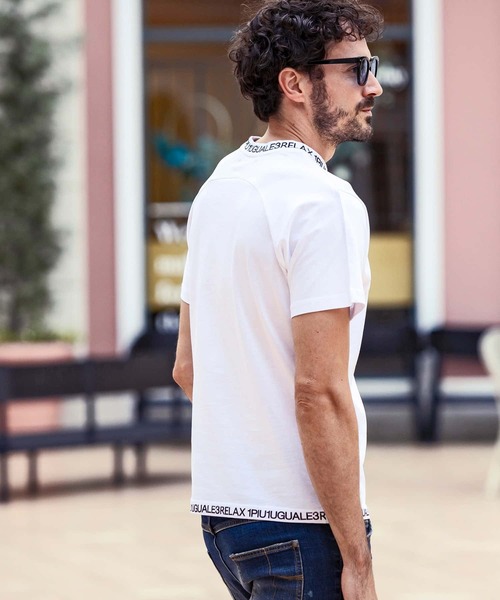 1PIU1UGUALE3  RELAX （ウノピゥウノウグァーレトレ リラックス）の「1PIU1UGUALE3 RELAX(ウノピゥウノウグァーレトレ リラックス)スマートシルエット ネックロゴ 半袖Tシャツ（Tシャツ/カットソー・メンズ・ブラック/ホワイト/ホワイト×ホワイト/ブラック×ブラック・S/M/L/XL/XXL）」の7枚目の写真