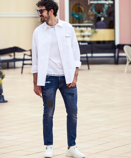 1PIU1UGUALE3  RELAX （ウノピゥウノウグァーレトレ リラックス）の「1PIU1UGUALE3 RELAX(ウノピゥウノウグァーレトレ リラックス)スマートシルエット ネックロゴ 半袖Tシャツ（Tシャツ/カットソー・メンズ・ブラック/ホワイト/ホワイト×ホワイト/ブラック×ブラック・S/M/L/XL/XXL）」の9枚目の写真