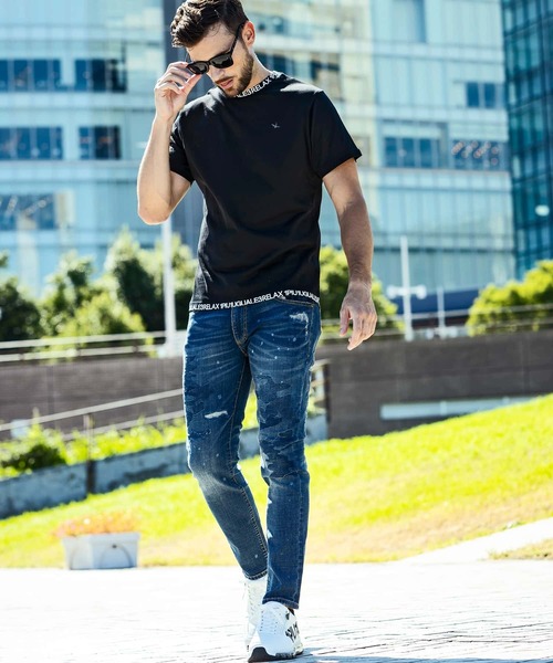 1PIU1UGUALE3  RELAX （ウノピゥウノウグァーレトレ リラックス）の「1PIU1UGUALE3 RELAX(ウノピゥウノウグァーレトレ リラックス)スマートシルエット ネックロゴ 半袖Tシャツ（Tシャツ/カットソー・メンズ・ブラック/ホワイト/ホワイト×ホワイト/ブラック×ブラック・S/M/L/XL/XXL）」の13枚目の写真