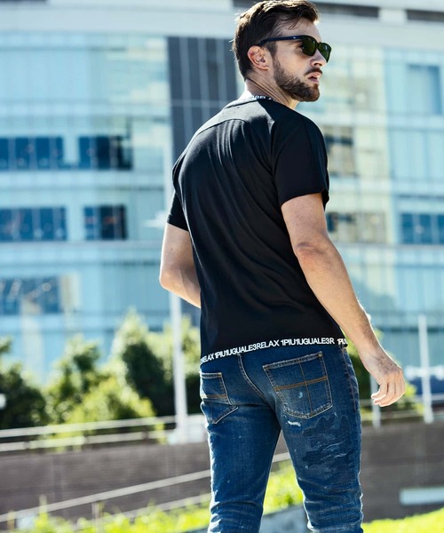 1PIU1UGUALE3  RELAX （ウノピゥウノウグァーレトレ リラックス）の「1PIU1UGUALE3 RELAX(ウノピゥウノウグァーレトレ リラックス)スマートシルエット ネックロゴ 半袖Tシャツ（Tシャツ/カットソー・メンズ・ブラック/ホワイト/ホワイト×ホワイト/ブラック×ブラック・S/M/L/XL/XXL）」の14枚目の写真