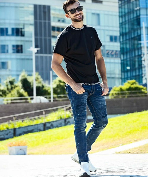 1PIU1UGUALE3  RELAX （ウノピゥウノウグァーレトレ リラックス）の「1PIU1UGUALE3 RELAX(ウノピゥウノウグァーレトレ リラックス)スマートシルエット ネックロゴ 半袖Tシャツ（Tシャツ/カットソー・メンズ・ブラック/ホワイト/ホワイト×ホワイト/ブラック×ブラック・S/M/L/XL/XXL）」の15枚目の写真