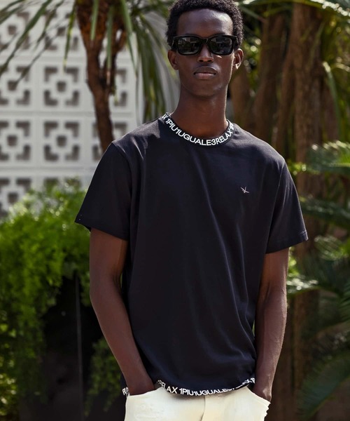 1PIU1UGUALE3  RELAX （ウノピゥウノウグァーレトレ リラックス）の「1PIU1UGUALE3 RELAX(ウノピゥウノウグァーレトレ リラックス)スマートシルエット ネックロゴ 半袖Tシャツ（Tシャツ/カットソー・メンズ・ブラック/ホワイト/ホワイト×ホワイト/ブラック×ブラック・S/M/L/XL/XXL）」の16枚目の写真