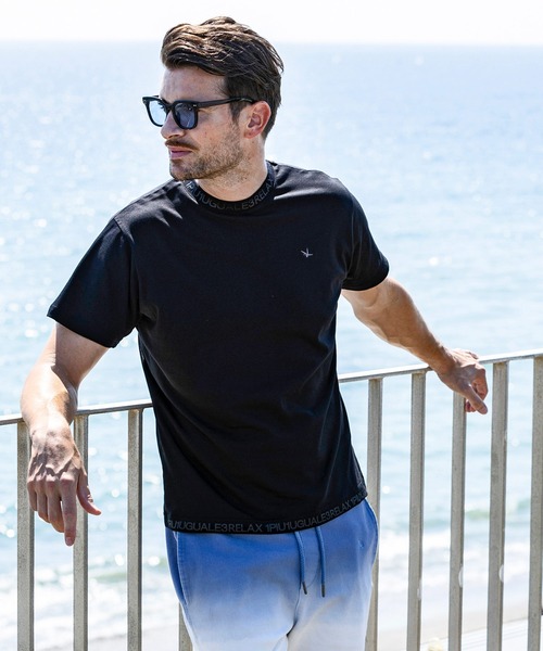 1PIU1UGUALE3  RELAX （ウノピゥウノウグァーレトレ リラックス）の「1PIU1UGUALE3 RELAX(ウノピゥウノウグァーレトレ リラックス)スマートシルエット ネックロゴ 半袖Tシャツ（Tシャツ/カットソー・メンズ・ブラック/ホワイト/ホワイト×ホワイト/ブラック×ブラック・S/M/L/XL/XXL）」の20枚目の写真