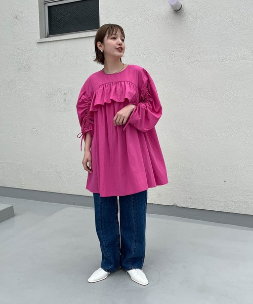 KBF（ケイビーエフ）の「ドロストギャザースリーブミニワンピース（ワンピース・レディース・ピンク/アイボリー/ブラック・ONE）」の13枚目の写真