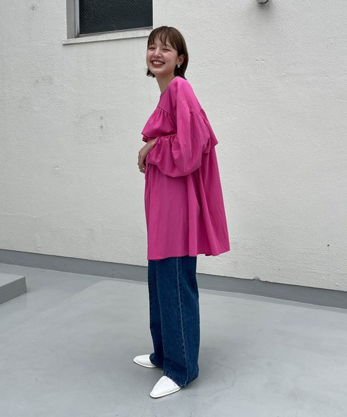 KBF（ケイビーエフ）の「ドロストギャザースリーブミニワンピース（ワンピース・レディース・ピンク/アイボリー/ブラック・ONE）」の15枚目の写真