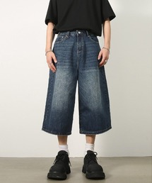 Ressaca | Dカン付きユーズド加工ワイドデニムハーフパンツ ヴィンテージライク(デニムパンツ)