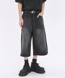 Ressaca | Dカン付きユーズド加工ワイドデニムハーフパンツ ヴィンテージライク(デニムパンツ)