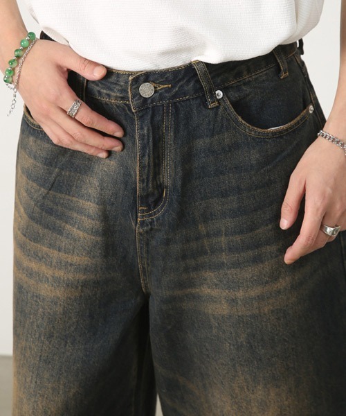 Ressaca（レサーカ）の「Dカン付きユーズド加工ワイドデニムハーフパンツ ヴィンテージライク（デニムパンツ・メンズ・ブルー/インディゴブルー/ブラック/ライトブルー・XL/L/M）」の8枚目の写真