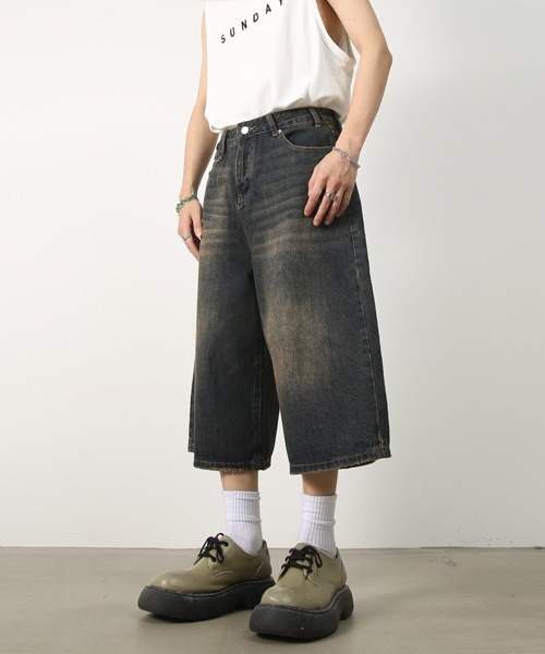 Ressaca（レサーカ）の「Dカン付きユーズド加工ワイドデニムハーフパンツ ヴィンテージライク（デニムパンツ・メンズ・ブルー/インディゴブルー/ブラック/ライトブルー・XL/L/M）」の6枚目の写真