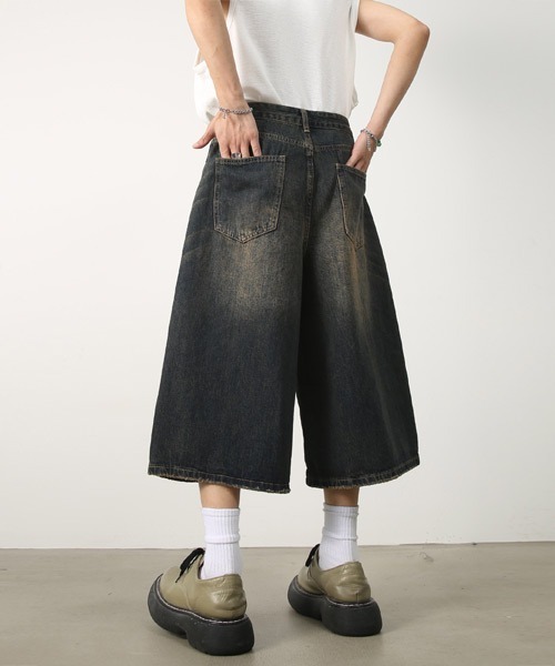 Ressaca（レサーカ）の「Dカン付きユーズド加工ワイドデニムハーフパンツ ヴィンテージライク（デニムパンツ・メンズ・ブルー/インディゴブルー/ブラック/ライトブルー・XL/L/M）」の7枚目の写真