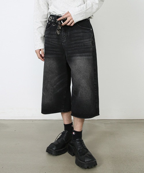 Ressaca（レサーカ）の「Dカン付きユーズド加工ワイドデニムハーフパンツ ヴィンテージライク（デニムパンツ・メンズ・ブルー/インディゴブルー/ブラック/ライトブルー・XL/L/M）」の13枚目の写真