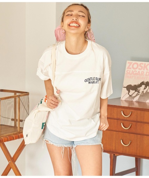 anap mimpi（アナップミンピ）の「コーデュロイ サーフ 刺繍 裾ラウンド コットン ビッグ Tシャツ（Tシャツ/カットソー・レディース・ブラック/ミント/オフホワイト・FREE）」の7枚目の写真