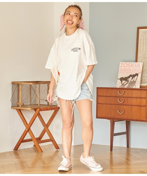 anap mimpi（アナップミンピ）の「コーデュロイ サーフ 刺繍 裾ラウンド コットン ビッグ Tシャツ（Tシャツ/カットソー・レディース・ブラック/ミント/オフホワイト・FREE）」の9枚目の写真