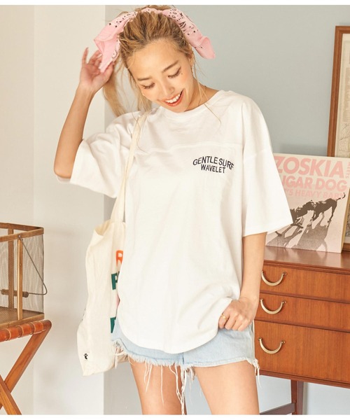 anap mimpi（アナップミンピ）の「コーデュロイ サーフ 刺繍 裾ラウンド コットン ビッグ Tシャツ（Tシャツ/カットソー・レディース・ブラック/ミント/オフホワイト・FREE）」の5枚目の写真