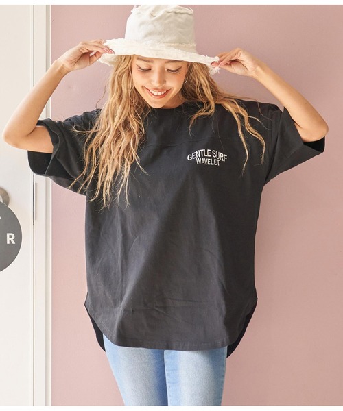 anap mimpi（アナップミンピ）の「コーデュロイ サーフ 刺繍 裾ラウンド コットン ビッグ Tシャツ（Tシャツ/カットソー・レディース・ブラック/ミント/オフホワイト・FREE）」の11枚目の写真