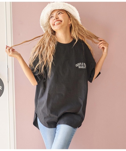 anap mimpi（アナップミンピ）の「コーデュロイ サーフ 刺繍 裾ラウンド コットン ビッグ Tシャツ（Tシャツ/カットソー・レディース・ブラック/ミント/オフホワイト・FREE）」の12枚目の写真