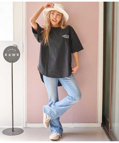 anap mimpi（アナップミンピ）の「コーデュロイ サーフ 刺繍 裾ラウンド コットン ビッグ Tシャツ（Tシャツ/カットソー・レディース・ブラック/ミント/オフホワイト・FREE）」の16枚目の写真