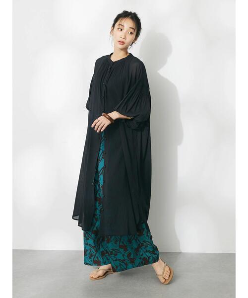 CRAFT STANDARD BOUTIQUE（クラフトスタンダードブティック）の「ヴィンテージボイル袖シャーリングワンピース（ワンピース・レディース・ブルー系/ブラック/ブラウン・FREE）」の4枚目の写真