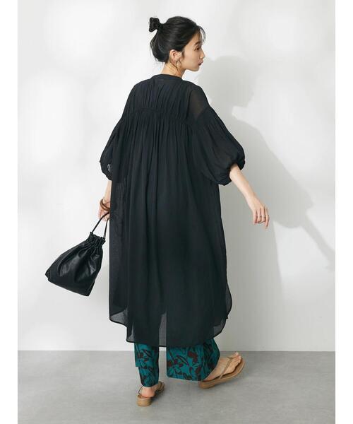 CRAFT STANDARD BOUTIQUE（クラフトスタンダードブティック）の「ヴィンテージボイル袖シャーリングワンピース（ワンピース・レディース・ブルー系/ブラック/ブラウン・FREE）」の6枚目の写真