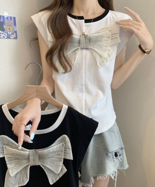 セール】ビッグリボン立体モチーフトップス（Tシャツ/カットソー