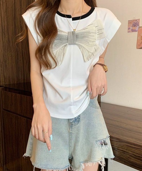 セール】ビッグリボン立体モチーフトップス（Tシャツ/カットソー
