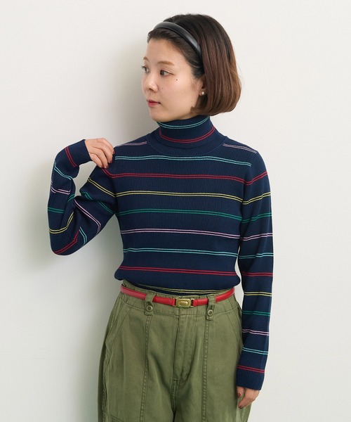 CHILD WOMAN（チャイルドウーマン）の「もちもちマルチボーダー リブタートル（ニット/セーター・レディース・ネイビー/アイボリー・FREE）」の18枚目の写真