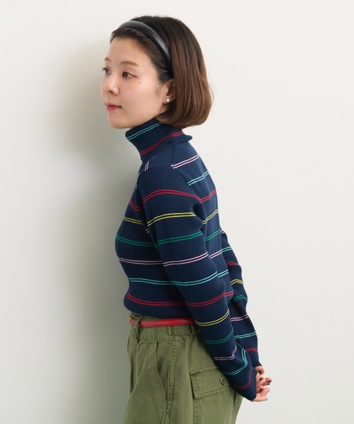 CHILD WOMAN（チャイルドウーマン）の「もちもちマルチボーダー リブタートル（ニット/セーター・レディース・ネイビー/アイボリー・FREE）」の17枚目の写真