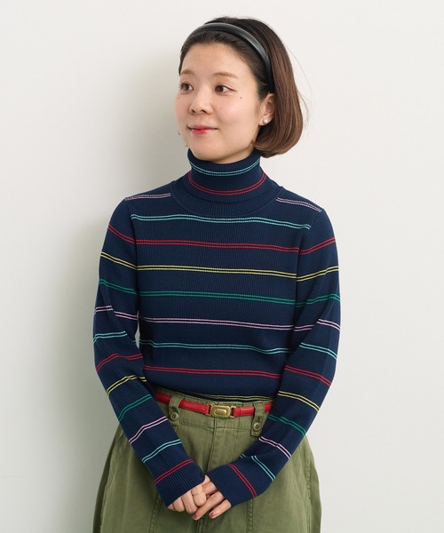 CHILD WOMAN（チャイルドウーマン）の「もちもちマルチボーダー リブタートル（ニット/セーター・レディース・ネイビー/アイボリー・FREE）」の15枚目の写真