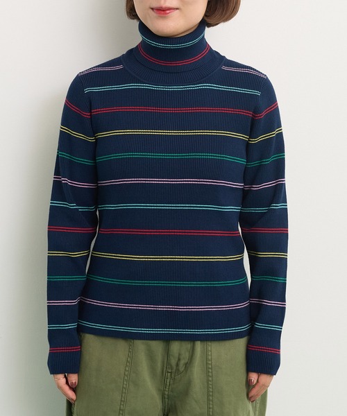 CHILD WOMAN（チャイルドウーマン）の「もちもちマルチボーダー リブタートル（ニット/セーター・レディース・ネイビー/アイボリー・FREE）」の19枚目の写真