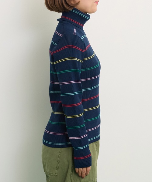 CHILD WOMAN（チャイルドウーマン）の「もちもちマルチボーダー リブタートル（ニット/セーター・レディース・ネイビー/アイボリー・FREE）」の20枚目の写真