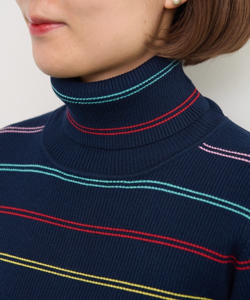 CHILD WOMAN（チャイルドウーマン）の「もちもちマルチボーダー リブタートル（ニット/セーター・レディース・ネイビー/アイボリー・FREE）」の22枚目の写真