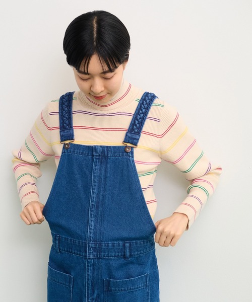 CHILD WOMAN（チャイルドウーマン）の「もちもちマルチボーダー リブタートル（ニット/セーター・レディース・ネイビー/アイボリー・FREE）」の5枚目の写真