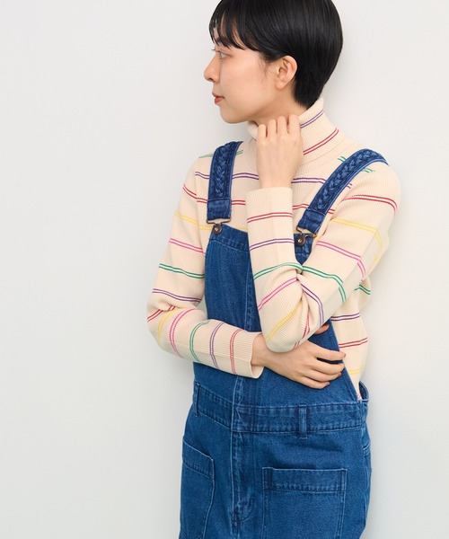 CHILD WOMAN（チャイルドウーマン）の「もちもちマルチボーダー リブタートル（ニット/セーター・レディース・ネイビー/アイボリー・FREE）」の6枚目の写真