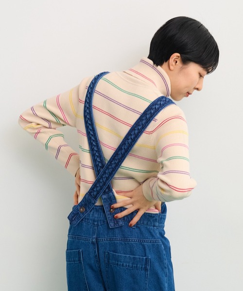 CHILD WOMAN（チャイルドウーマン）の「もちもちマルチボーダー リブタートル（ニット/セーター・レディース・ネイビー/アイボリー・FREE）」の7枚目の写真
