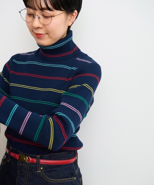 CHILD WOMAN（チャイルドウーマン）の「もちもちマルチボーダー リブタートル（ニット/セーター・レディース・ネイビー/アイボリー・FREE）」の13枚目の写真