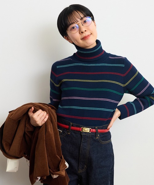 CHILD WOMAN（チャイルドウーマン）の「もちもちマルチボーダー リブタートル（ニット/セーター・レディース・ネイビー/アイボリー・FREE）」の11枚目の写真