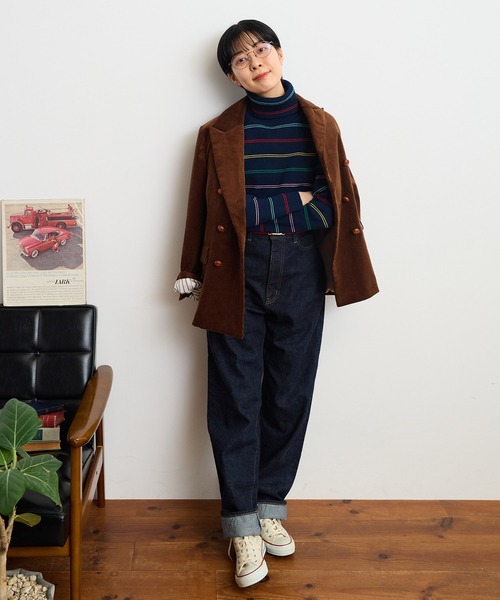 CHILD WOMAN（チャイルドウーマン）の「もちもちマルチボーダー リブタートル（ニット/セーター・レディース・ネイビー/アイボリー・FREE）」の14枚目の写真