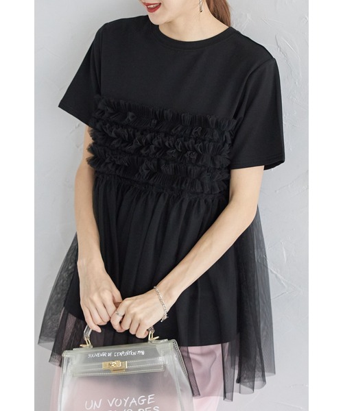 &. NOSTALGIA(アンドドットノスタルジア)の「【ZOZO限定】フリルチュールドッキングTシャツ(Tシャツ/カットソー・レディース・グレー/ブラック/オフホワイト・M)」の22枚目の写真